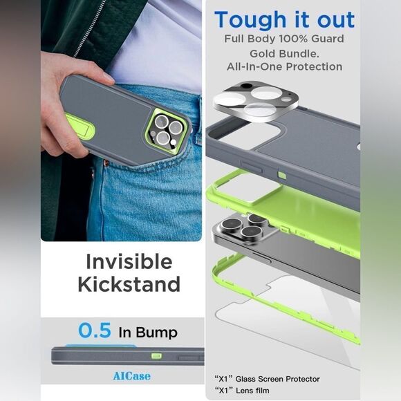 12 Pro Max iPhone Case With Kick Stand With Screen And Lens Protector NIB - Picture 5 of 10